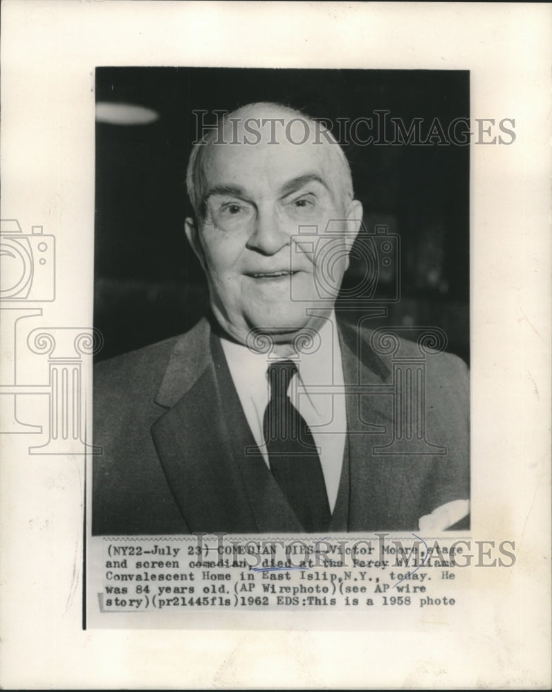 1958 Press Photo Comedian Victor Moore - mjb85537- Historic Images