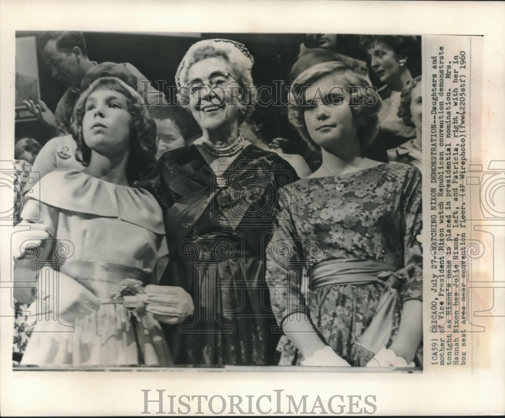 1960 Press Photo Hannah, Julie, Patricia Nixon, Republican convention, Chicago