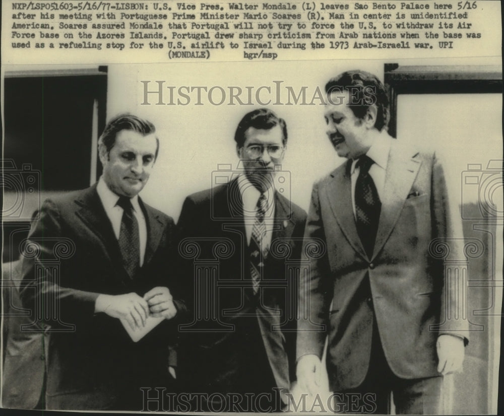 1977 Press Photo Vice President, Walter Mondale with Portuguese Prime Minister- Historic Images