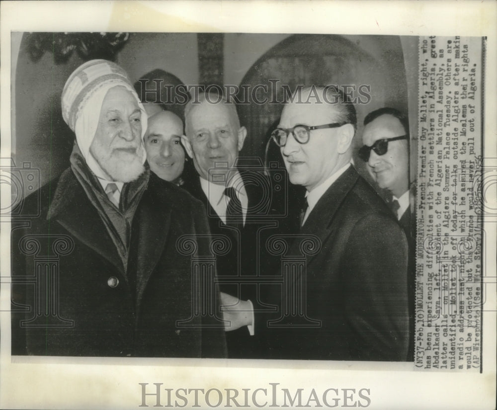 1956 Press Photo French Premier Guy Mollet and others at Algeria Summer Palace- Historic Images