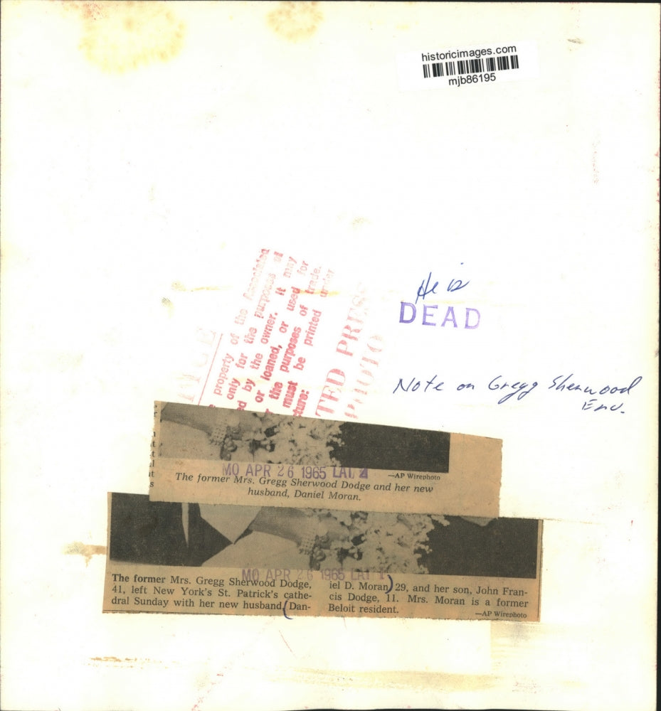 1965 Press Photo Former Mrs Dodge, son, husband Dan Moran, St Patrick Cathedral