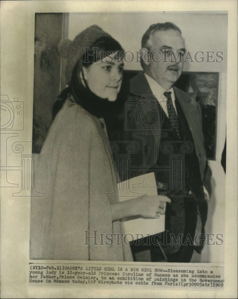 1969 Press Photo Princess Caroline and father Prince Rainier Monaco - mjb86267- Historic Images