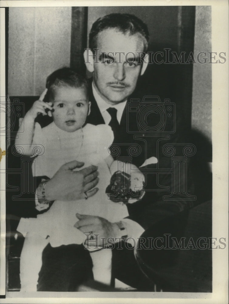 Load image into Gallery viewer, 1958 Press Photo Princess Caroline on father, Prince Rainier's lap Monaco
