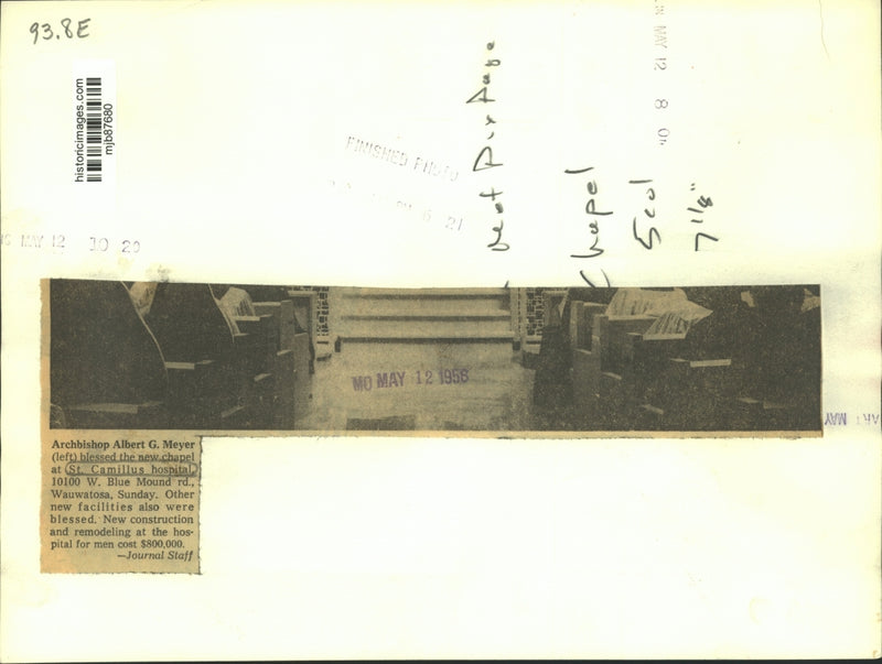 Load image into Gallery viewer, 1958 Press Photo Archbishop Meyer blessed St. Camillus Hospital chapel Wauwatosa
