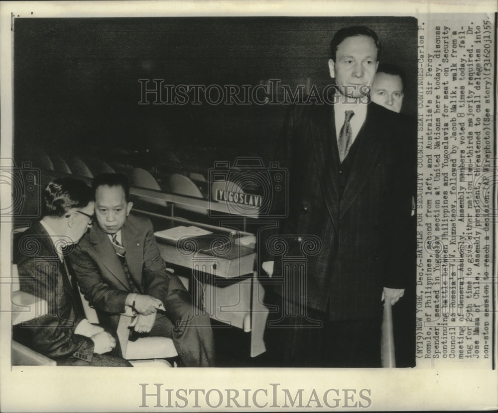 1955 Press Photo Carlos P. Romulo, of Philippines and Australia&#39;s Sir Percy- Historic Images