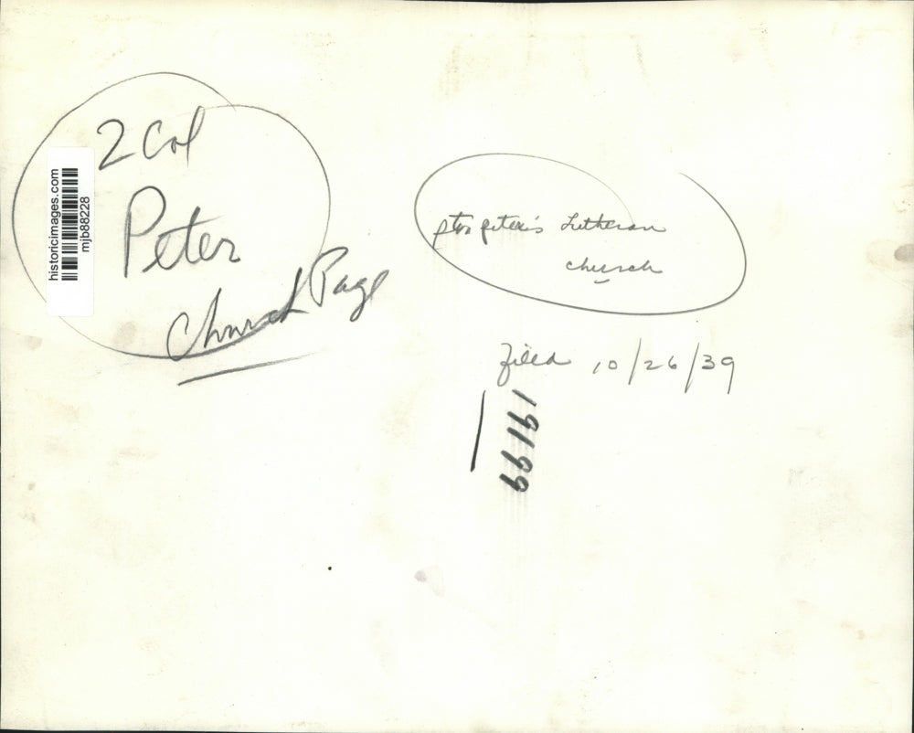 1939 Press Photo St. Peter's Lutheran church - mjb88228