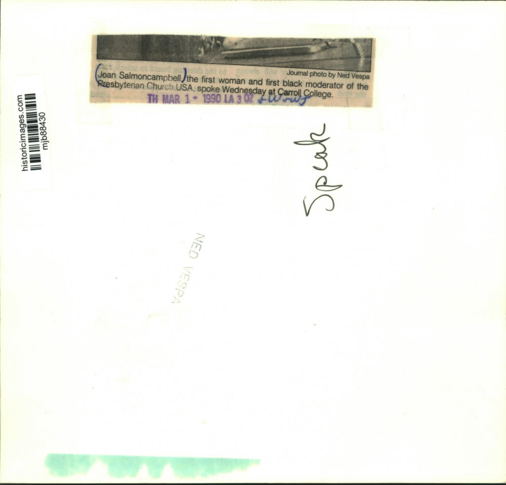 1990 Press Photo Joan Saloncampbell, Presbyterian Church USA, Carroll College