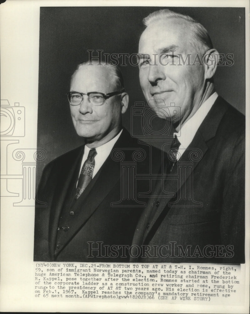 1966 Press Photo H.I. Romes succeeds Frederick Kappel as chairman of AT&T