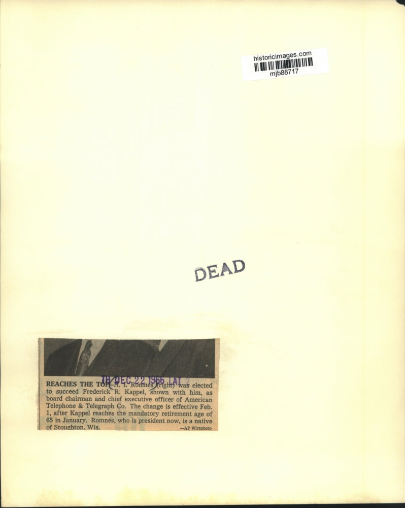 1966 Press Photo H.I. Romes succeeds Frederick Kappel as chairman of AT&T