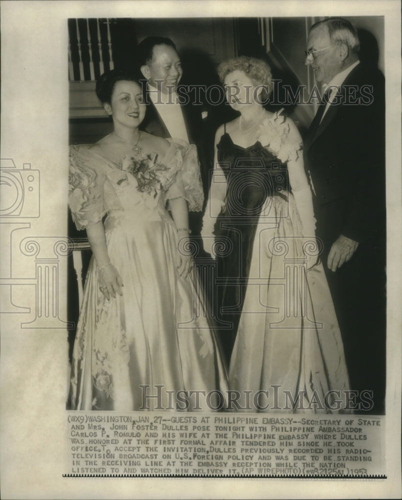 1953 Press Photo Secretary of State Dulles and wife and Philippine Ambassador- Historic Images