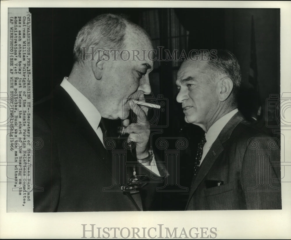 1966 Press Photo Secretary Rusk & Chairman Fulbright before policy hearing- Historic Images