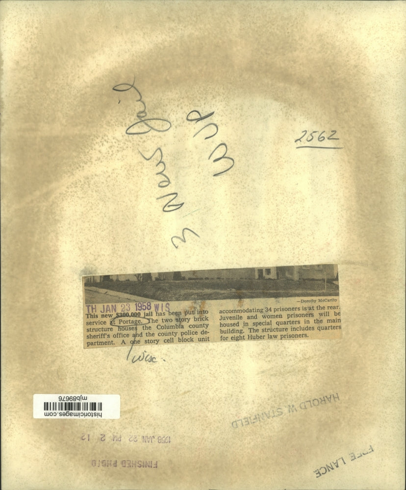 1958 Press Photo Portage Wisconsin, new two story brick jail - mjb89676