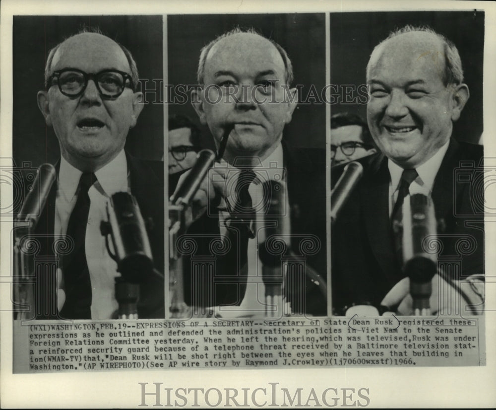 1966 Press Photo Secretary of State Dean Rusk outlined policies in Viet Nam- Historic Images