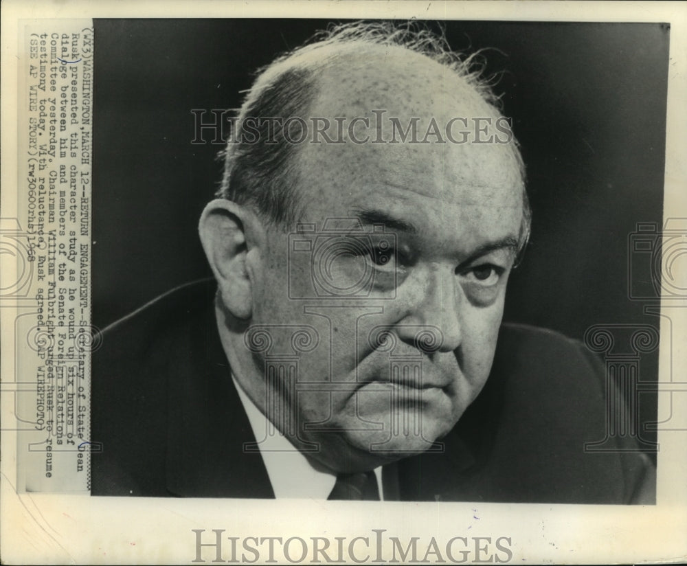 1968 Press Photo Secretary of State Dean Rusk, Senate Foreign Relations hearing- Historic Images