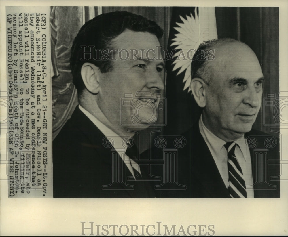 1965 Press Photo Governor Robert E. McNair and Governor Donald Russell- Historic Images