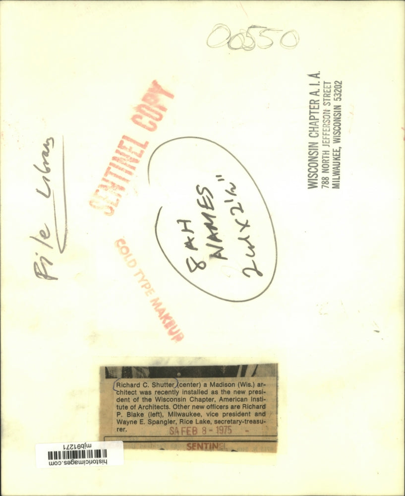 1975 Press Photo Richard C. Shutter, architect, new president of Wis. Chapter