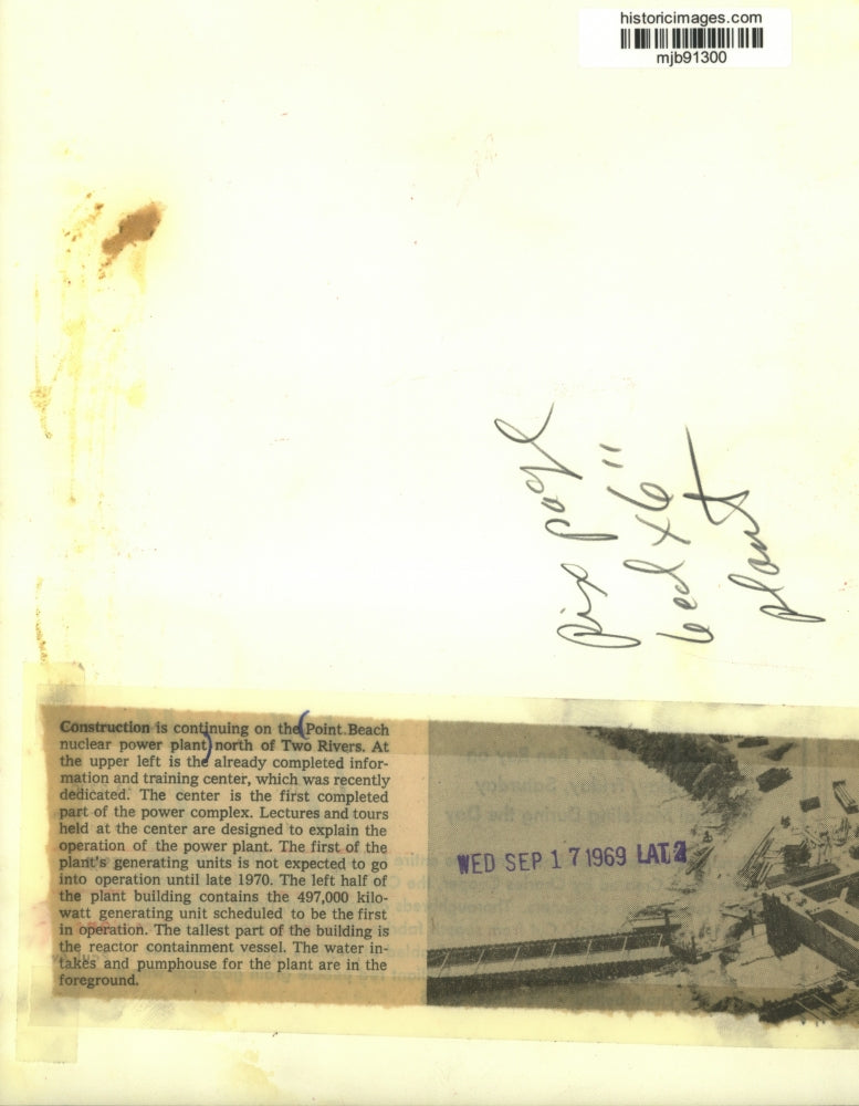 1969 Press Photo Aerial view of Point Beach Nuclear Power Plant near Two Rivers