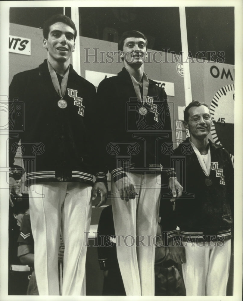 1967 Press Photo Fred Roethlisberger and two other parallel bar metal winners. - Historic Images