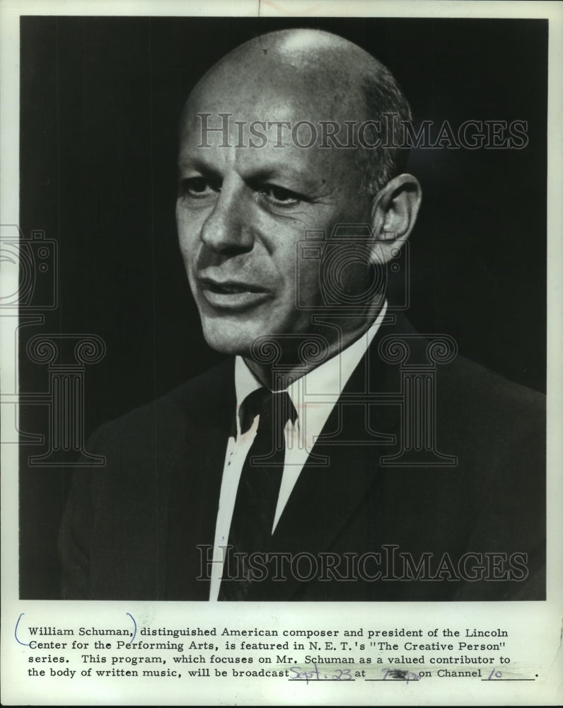 1965 Press Photo William Schuman Composer &amp; Pres. of Center for Performing Arts- Historic Images