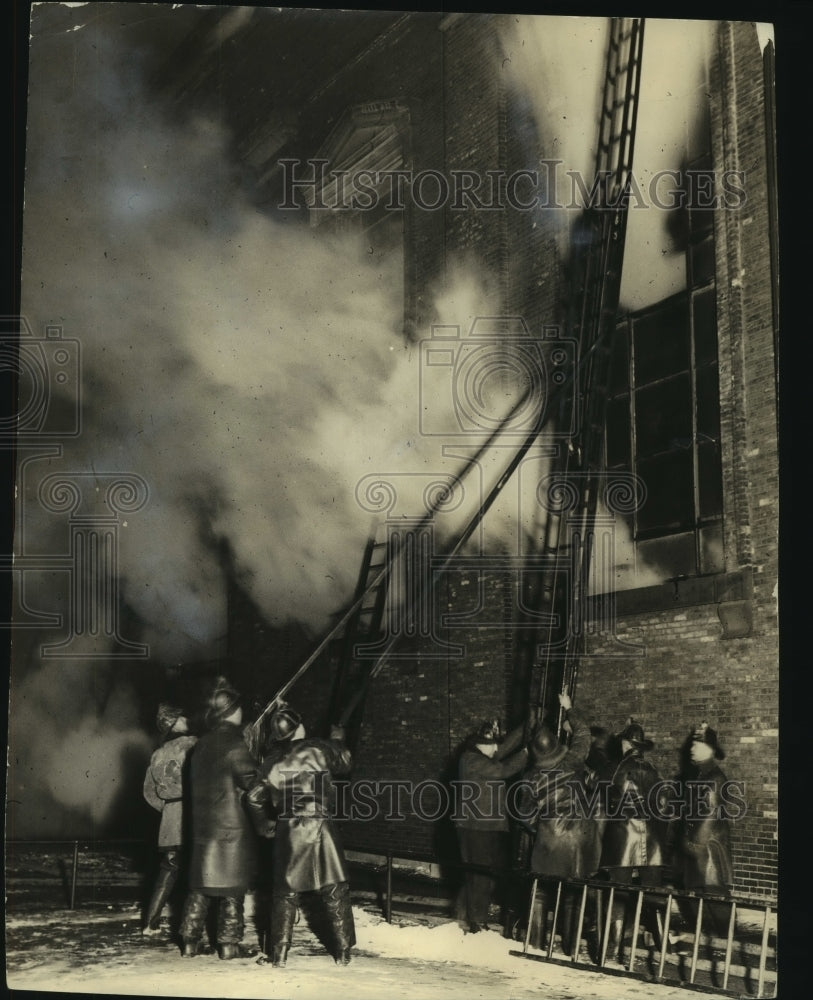1935 Press Photo Firemen fighting fire at St. John&#39;s cathedral - mjb93992- Historic Images