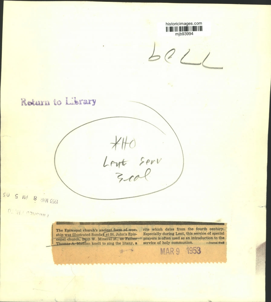 1953 Press Photo Singing of the litany St. John's Episcopal Church - mjb93994