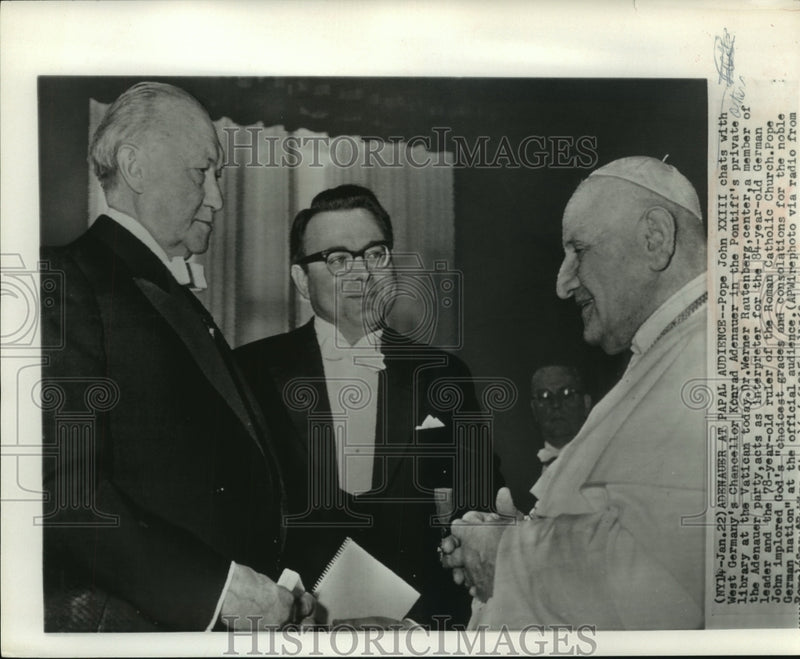 Load image into Gallery viewer, 1960 Press Photo Pope John XXIII and W German Chancellor Konrad Adenauer-Vatican
