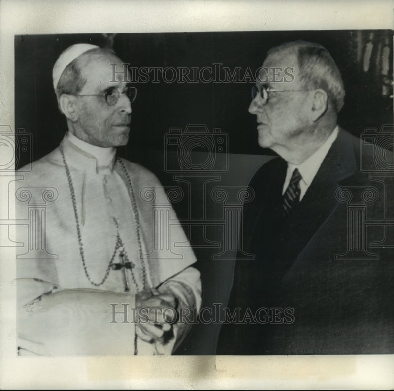 Load image into Gallery viewer, 1955 Press Photo Pope Pius XII with Secretary of State John Foster Dulles Rome
