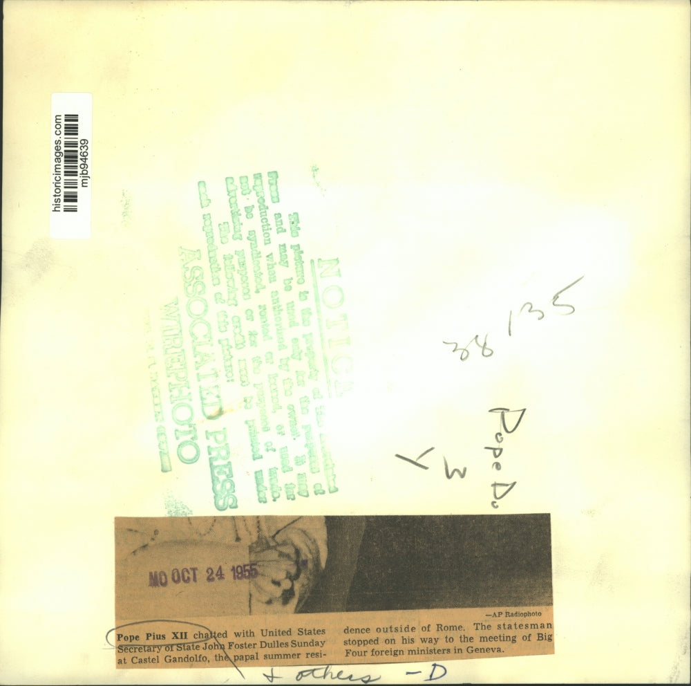 1955 Press Photo Pope Pius XII with Secretary of State John Foster Dulles Rome