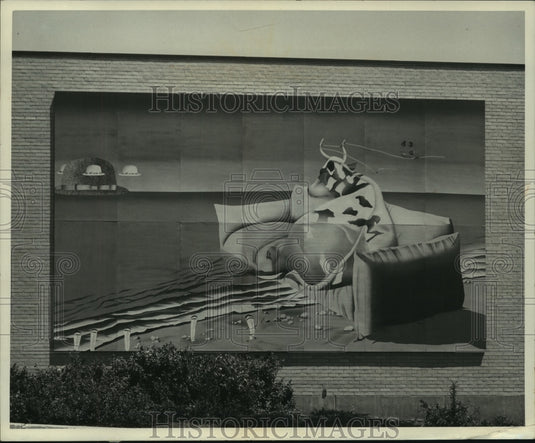 1977 Press Photo Mural on Sheboygan's John Michael Kohler Arts Center, Wisconsin- Historic Images