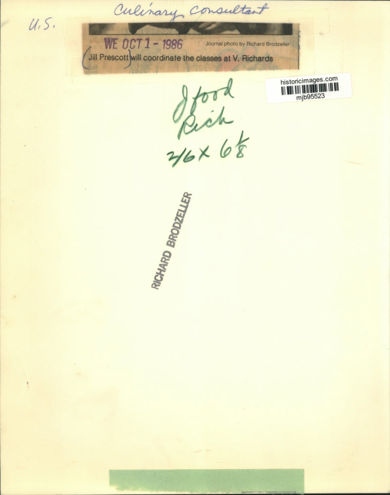 1986 Press Photo Jill Prescott, culinary consultant, to coordinate classes