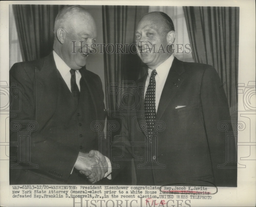 1954 Press Photo President Eisenhower congratulating Jacob Javits, Washington.- Historic Images