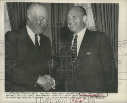 1954 Press Photo President Eisenhower congratulating Jacob Javits, Washington.- Historic Images