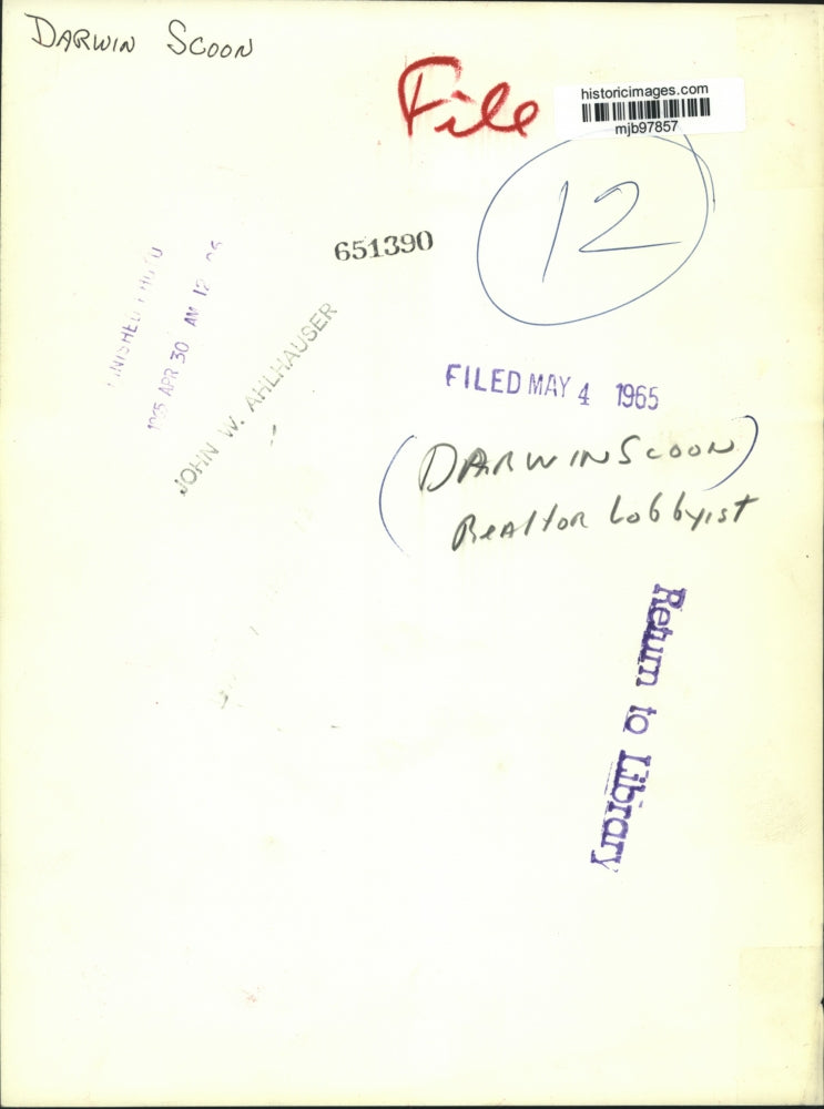 1965 Press Photo Darwin Scoon Realtor/Lobbyist - mjb97857