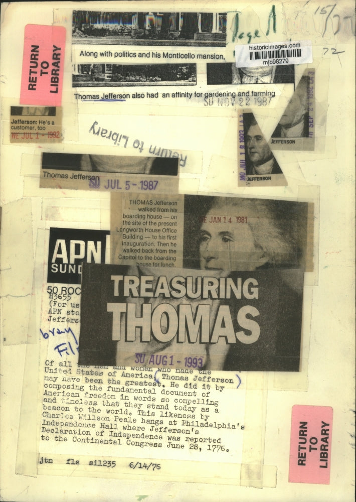 1961 Press Photo Thomas Jefferson enjoyed gardening and farming at his mansion.