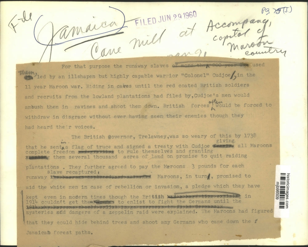 1960 Press Photo Cane Mill at Accompany, capital of Maroon country Jamaica