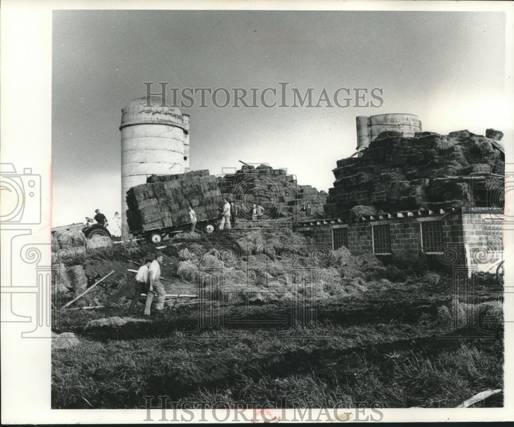 1964 Press Photo Barn damaged by tornado on Krug farm near Fond du Lac, WI- Historic Images