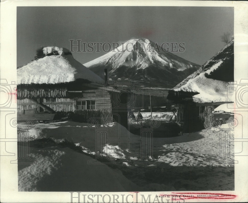 1964 Press Photo Mount Fujlyama during winter time at Fuji-Hakone Park, Japan.