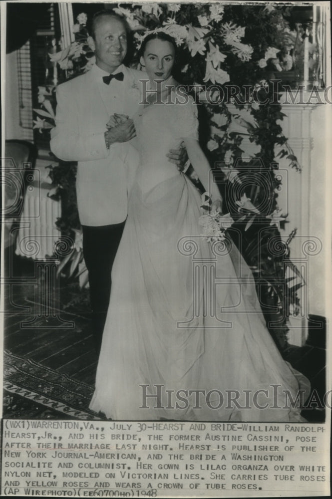1948 Press Photo William Randolph Hearst Jr., and his bride, Austine Cassini