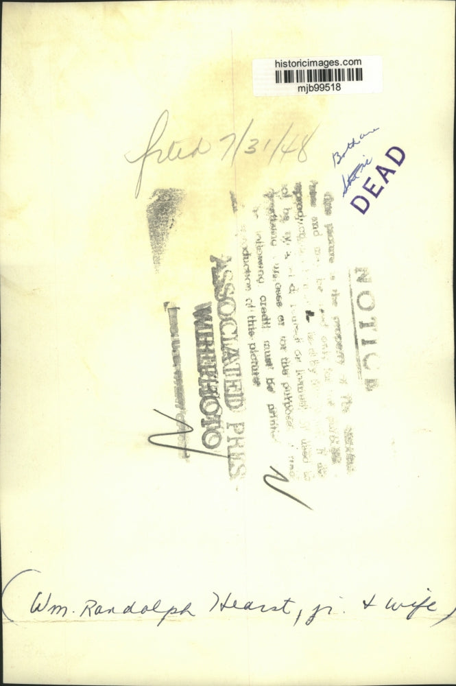 1948 Press Photo William Randolph Hearst Jr., and his bride, Austine Cassini