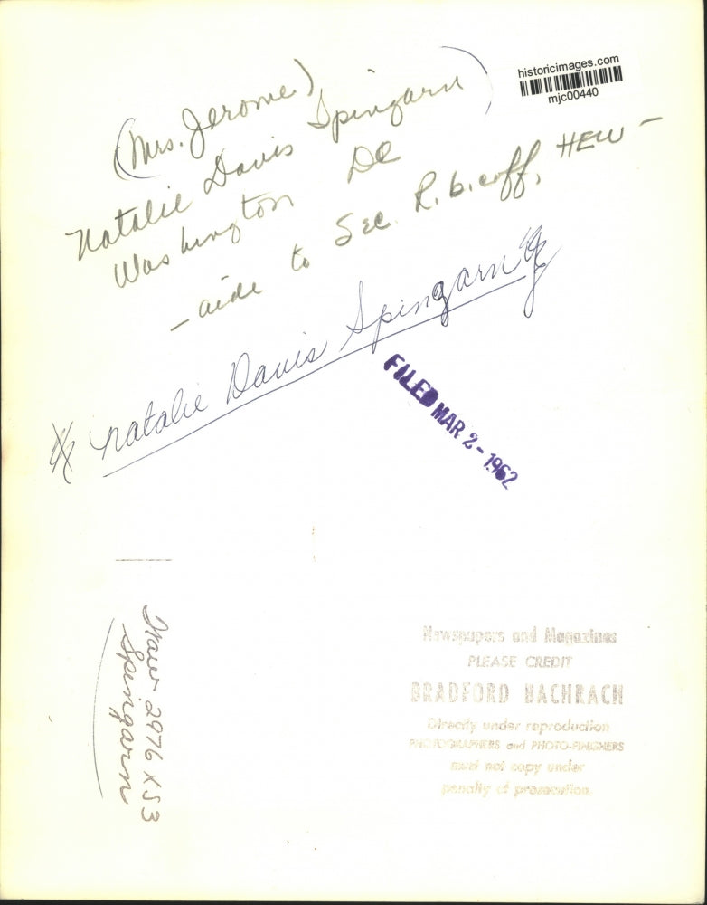 1962 Press Photo Natalie Davis Spingarn, Washington DC - mjc00440