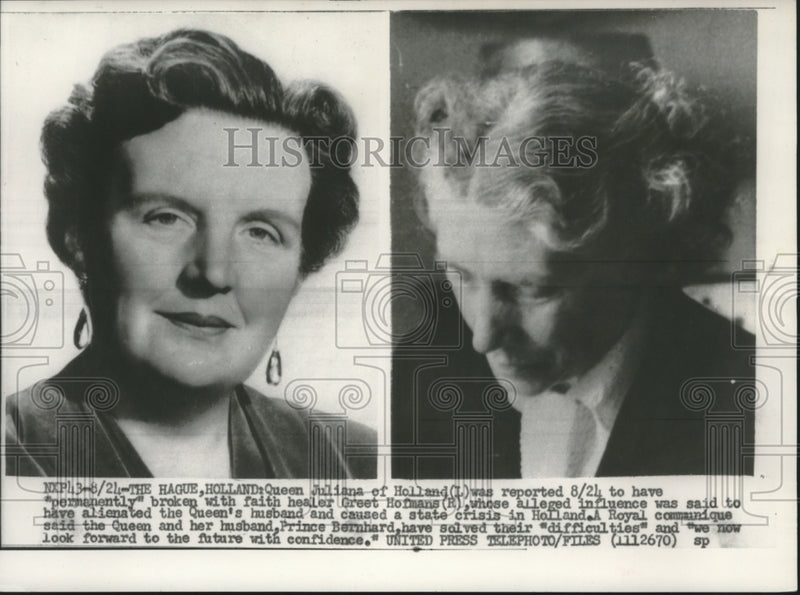 Load image into Gallery viewer, 1956 Press Photo Holland's Queen Juliana broken with faith healer Greet Hofmans
