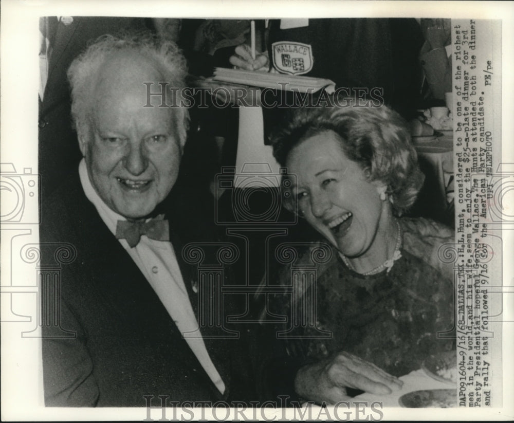 1968 Press Photo H.L. Hunt and wife at George Wallace fund raiser dinner, Dallas- Historic Images