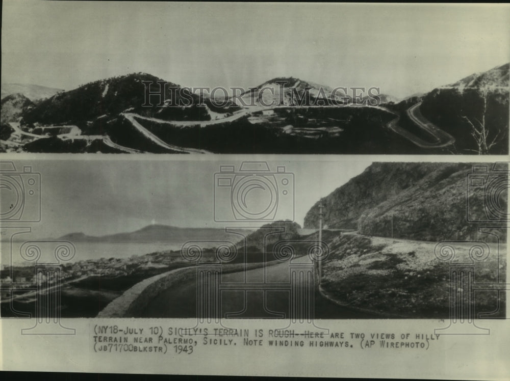 1943 Press Photo Winding highway through hilly Palermo, Sicily - mjc01993- Historic Images