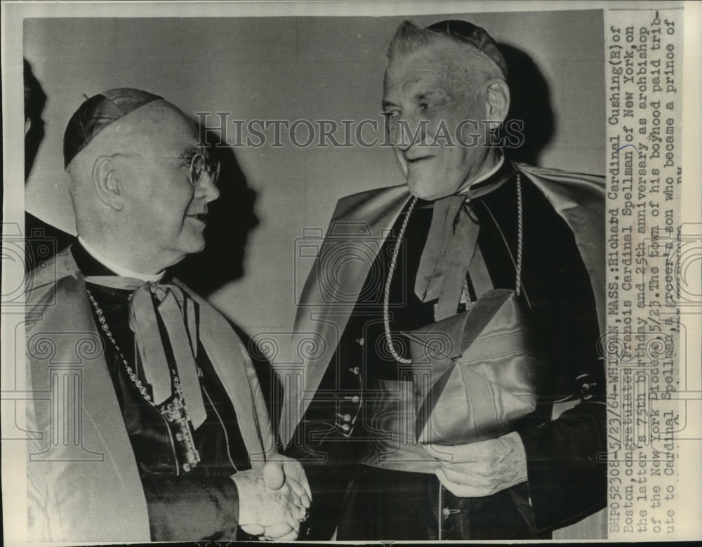 1964 Press Photo Francis Cardinal Spellman &amp; Richard Cardinal Cushing in Whitman- Historic Images