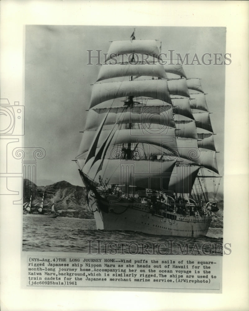 1961 Press Photo The square-rigged Japanese ship Nippon Maru on its journey home- Historic Images