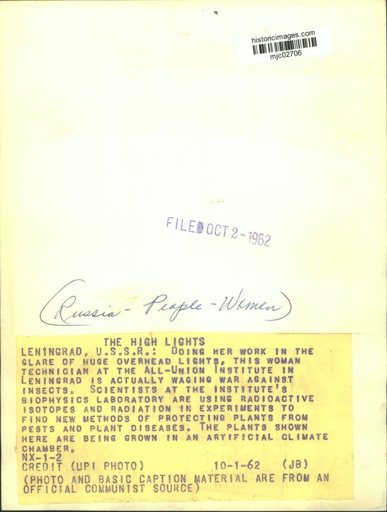 1962 Press Photo Woman Technician Doing Work at All-Union Insitute in Leningrad