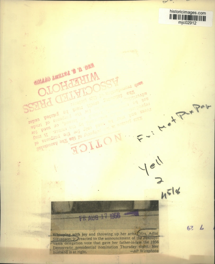 1956 Press Photo Mrs. Adlai Stevenson Jr. at Democratic presidential nomination