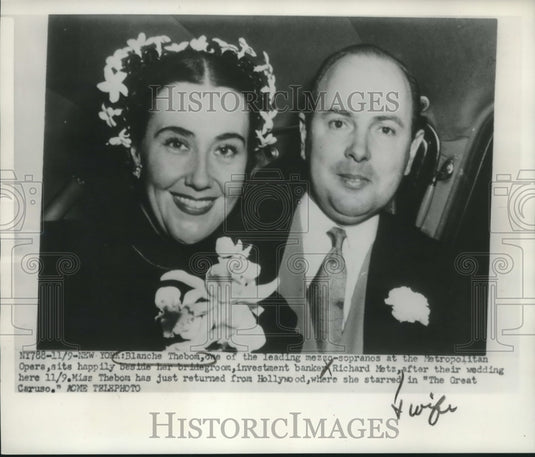 1950 Press Photo Blanche Thebom and Richard Metz on their wedding day- Historic Images