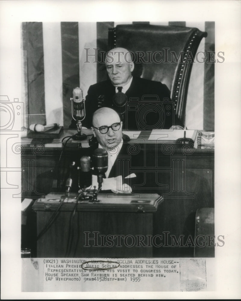 1955 Press Photo Mario Scelba, Italy Premier, addresses House of Representatives- Historic Images