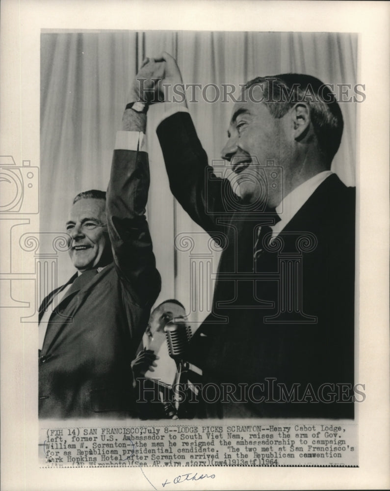 1964 Press Photo Henry Cabot Lodge & Gov. William W. Scranton in San Francisco- Historic Images